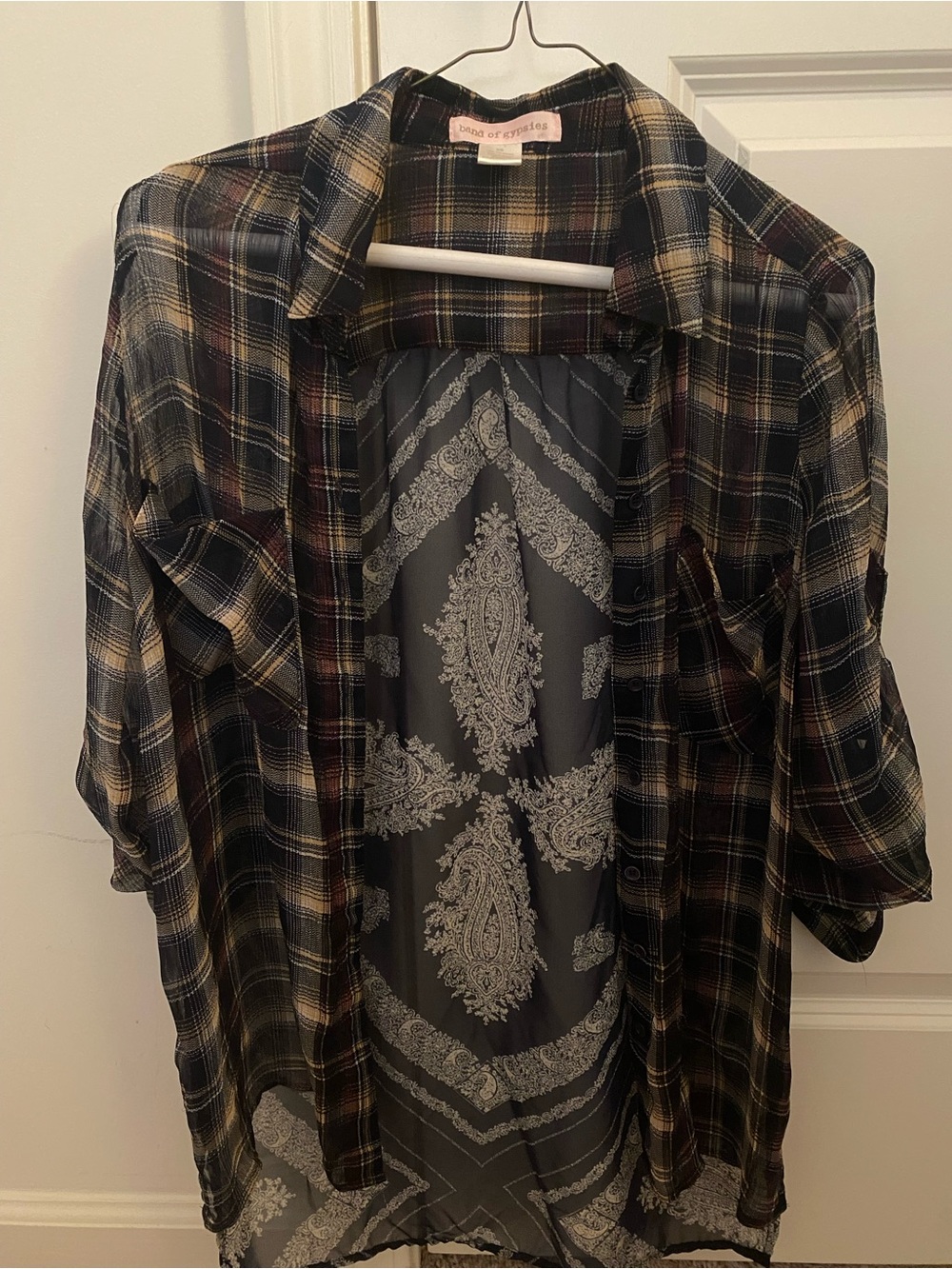 Band of Gypsies Plaid Sheer Shirt XS